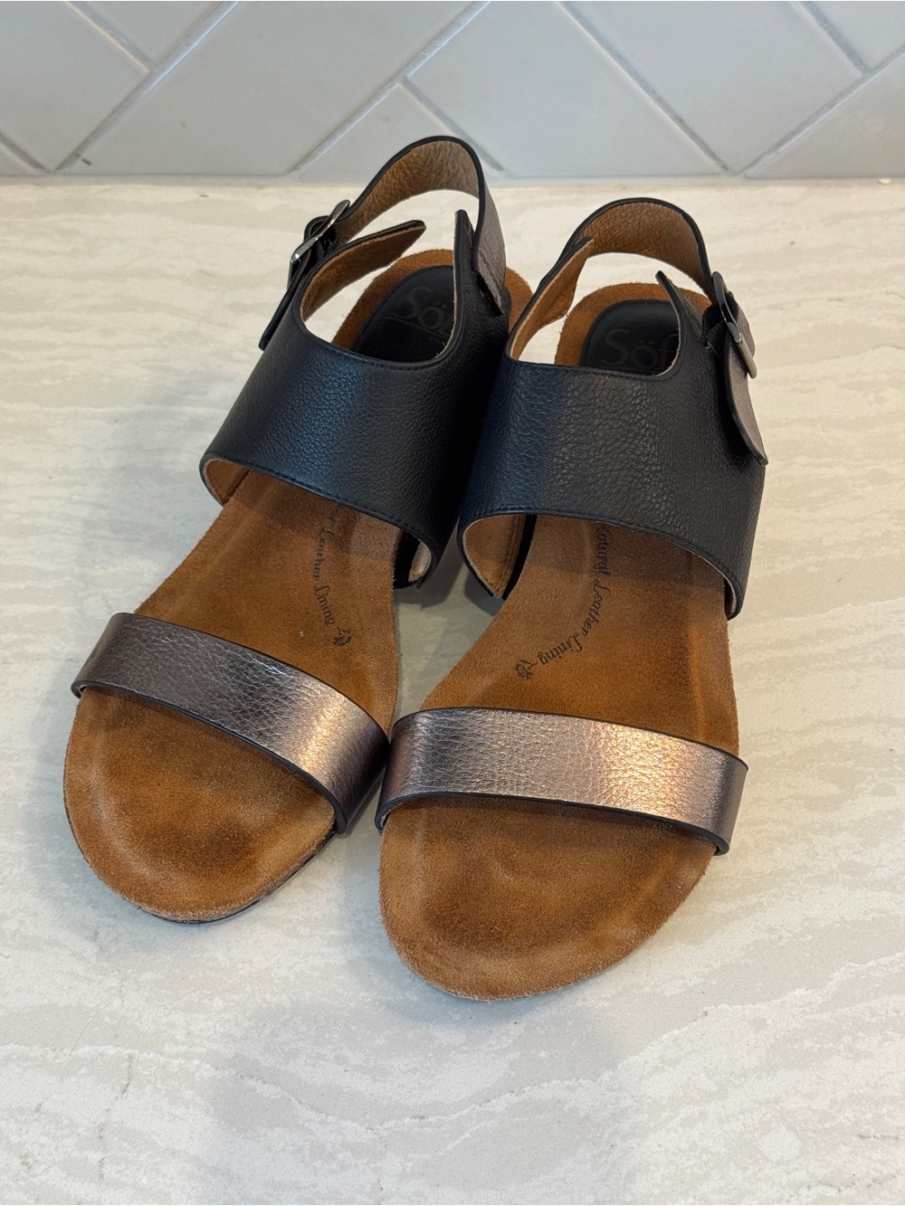 Sofft Black and Metallic Bronze Womens Slingback Sandals